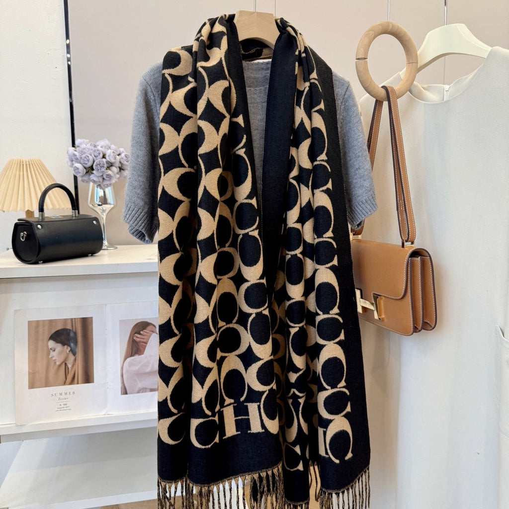 Coach Fringed Woven Motif Scarf