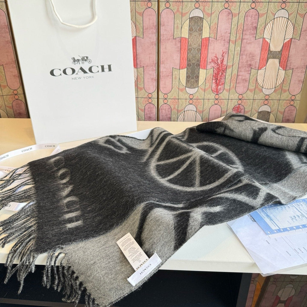 Coach Reversible Fringed Logo Scarf