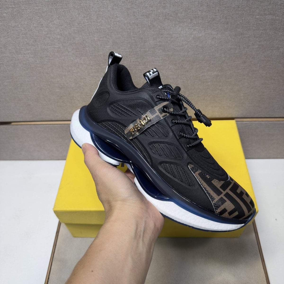 Fendi Men's Patterned Toe Low-Top Sneakers - Mixed-Material Upper With Mesh Lining