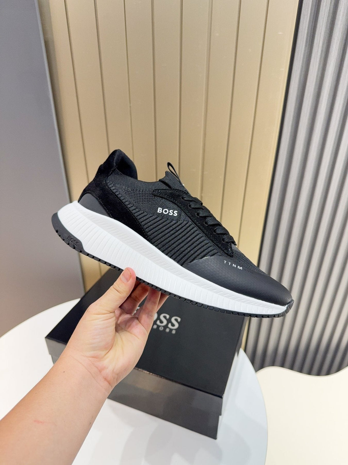 BOSS Knit Lace-Up Sneakers - Side Wordmark Detail