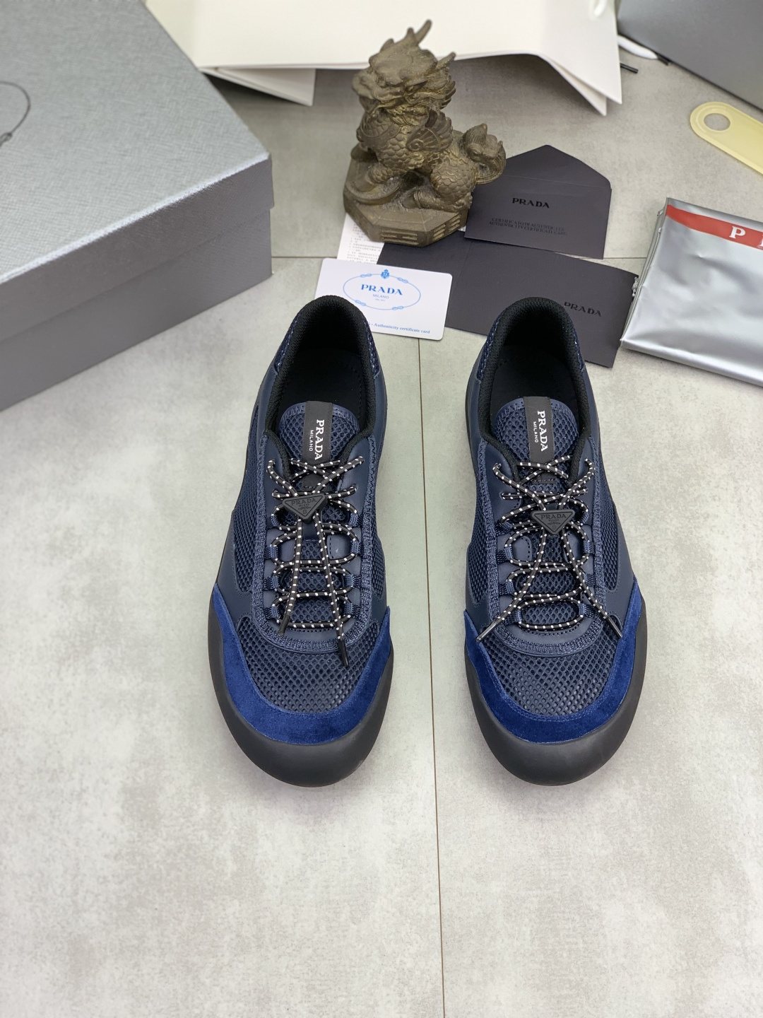 Prada Layered Mesh Lace-Up Sneakers