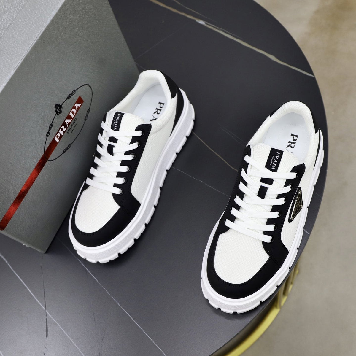 Prada Paneled Chunky-Sole Sneakers