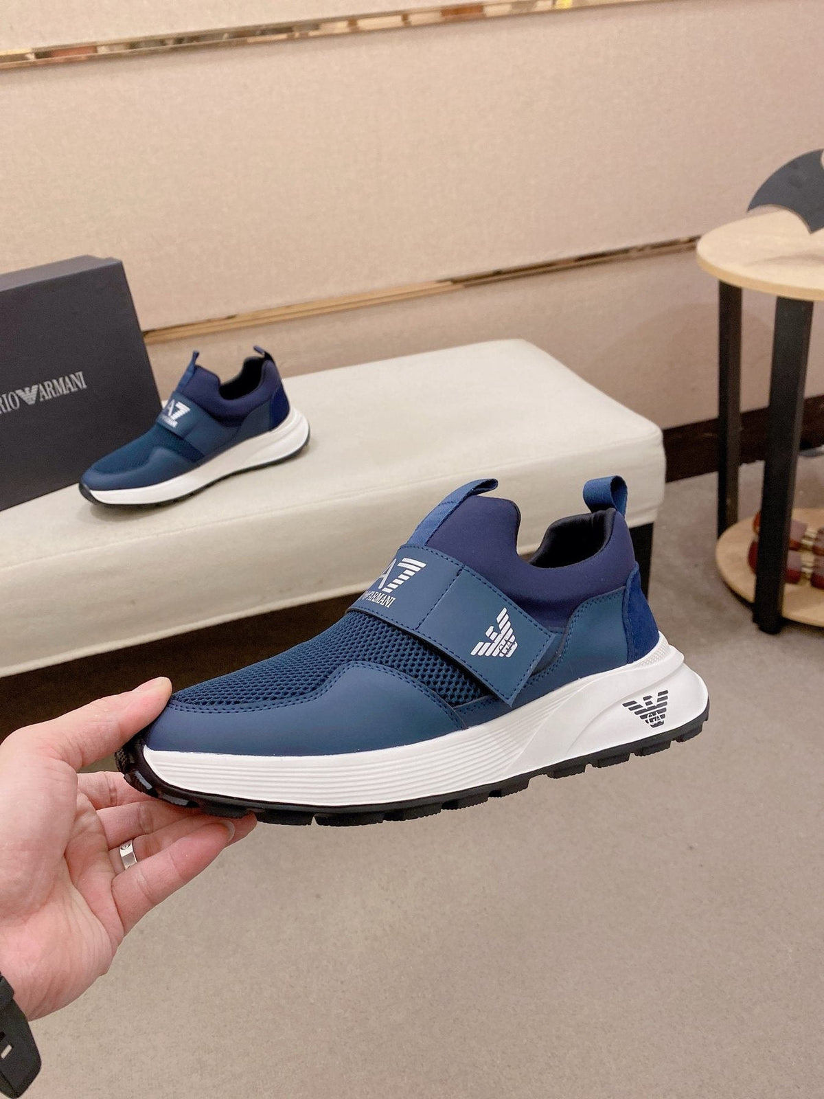 Emporio Armani Branded Strap Slip-On Sneakers