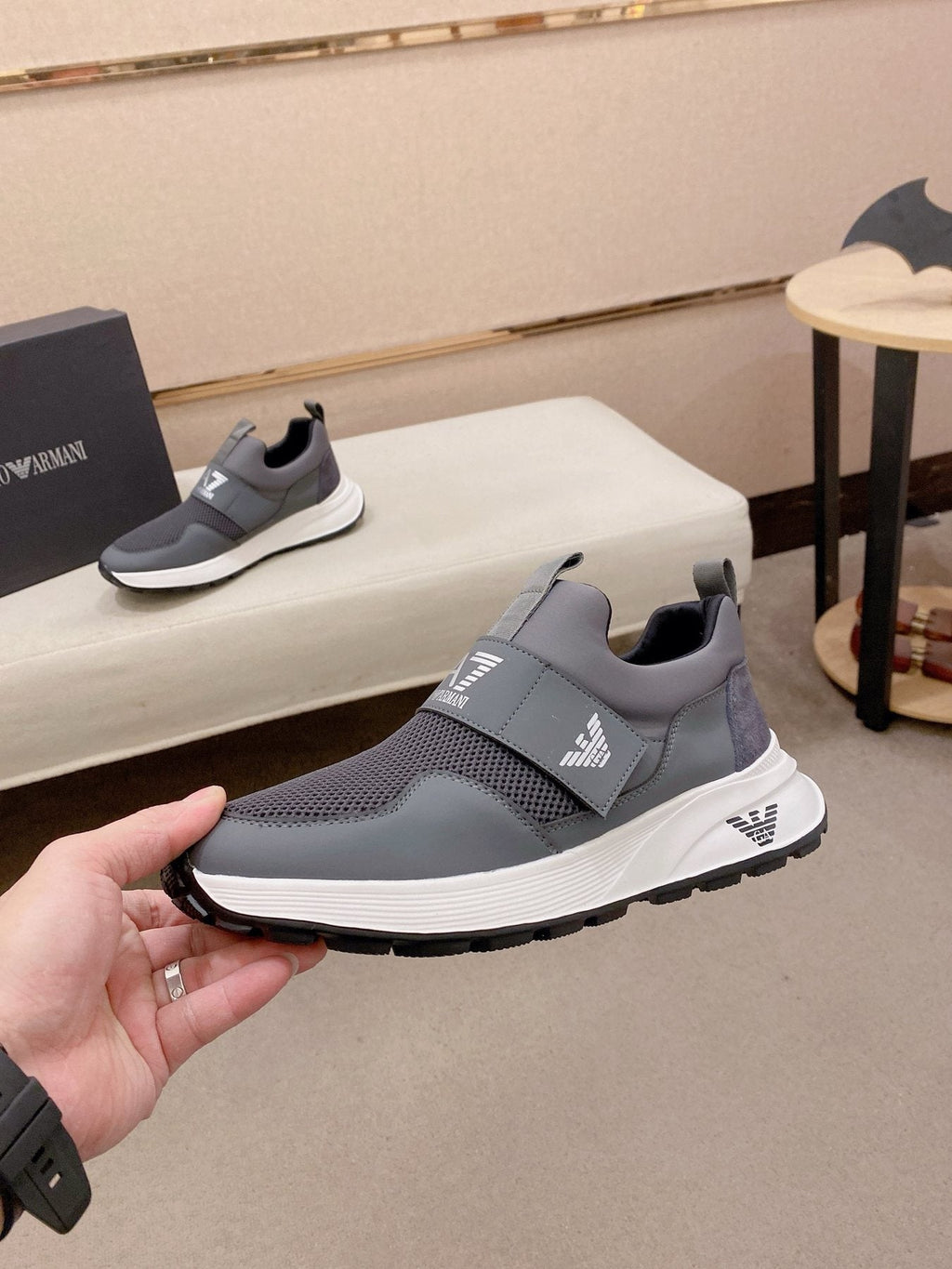 Emporio Armani Branded Strap Slip-On Sneakers