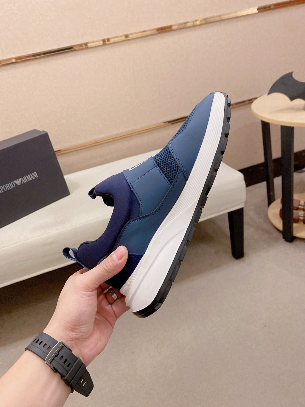 Emporio Armani Branded Strap Slip-On Sneakers