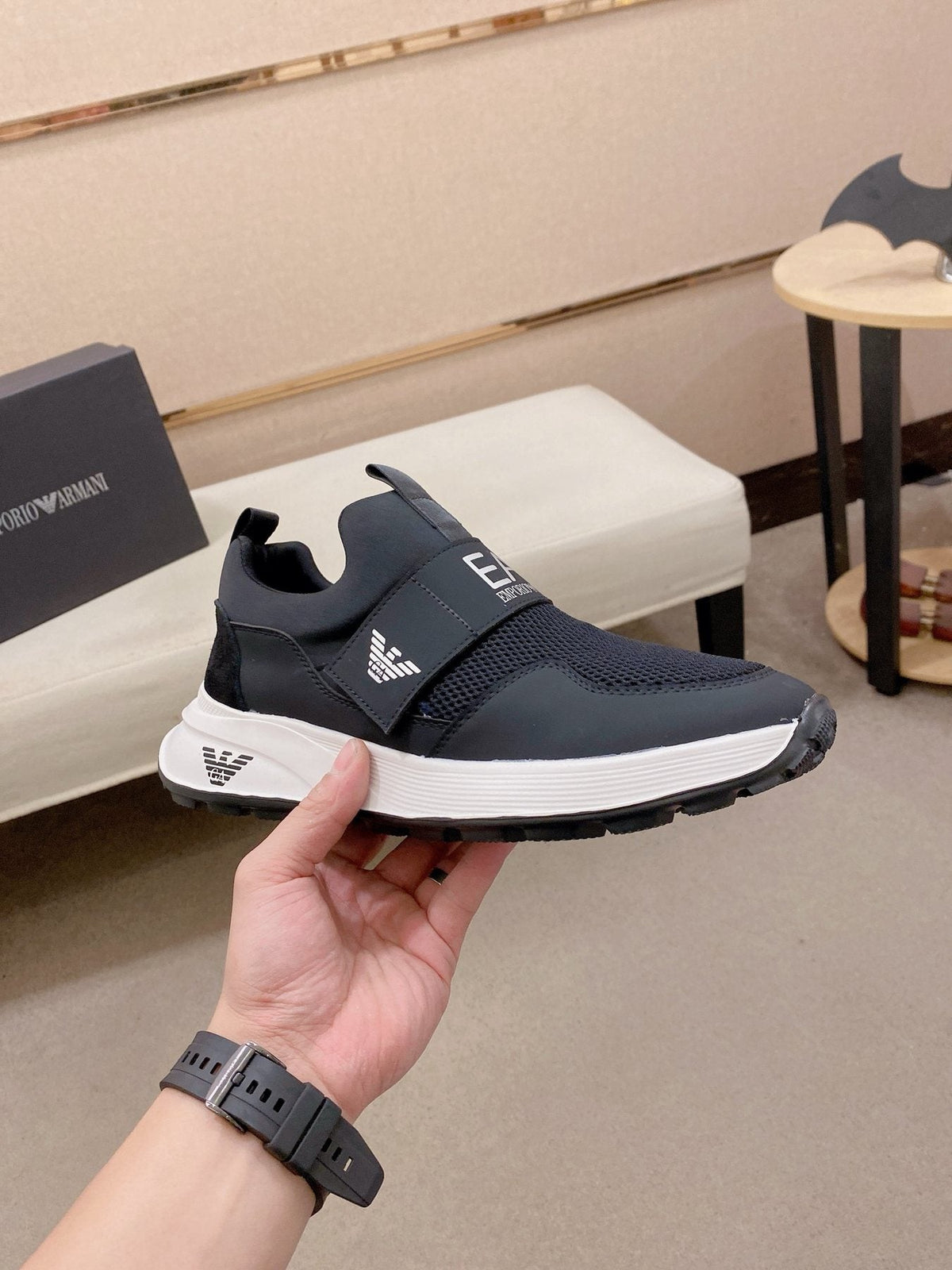 Emporio Armani Branded Strap Slip-On Sneakers