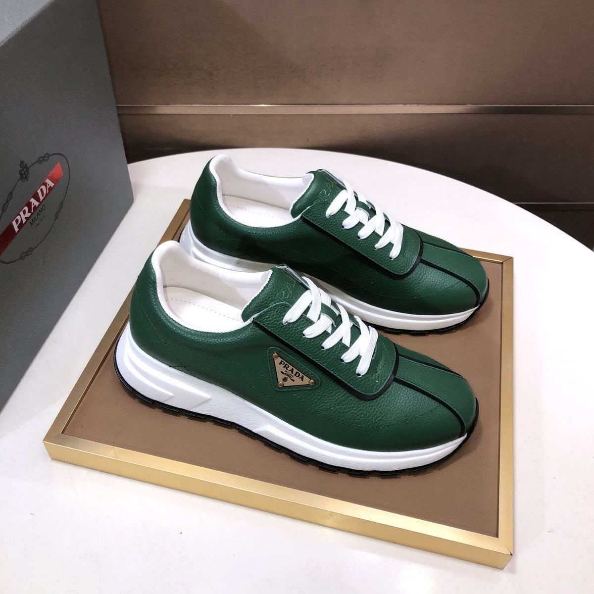 Prada Triangle Plaque Low-Top Sneakers - Triangular Side Plaque Detail