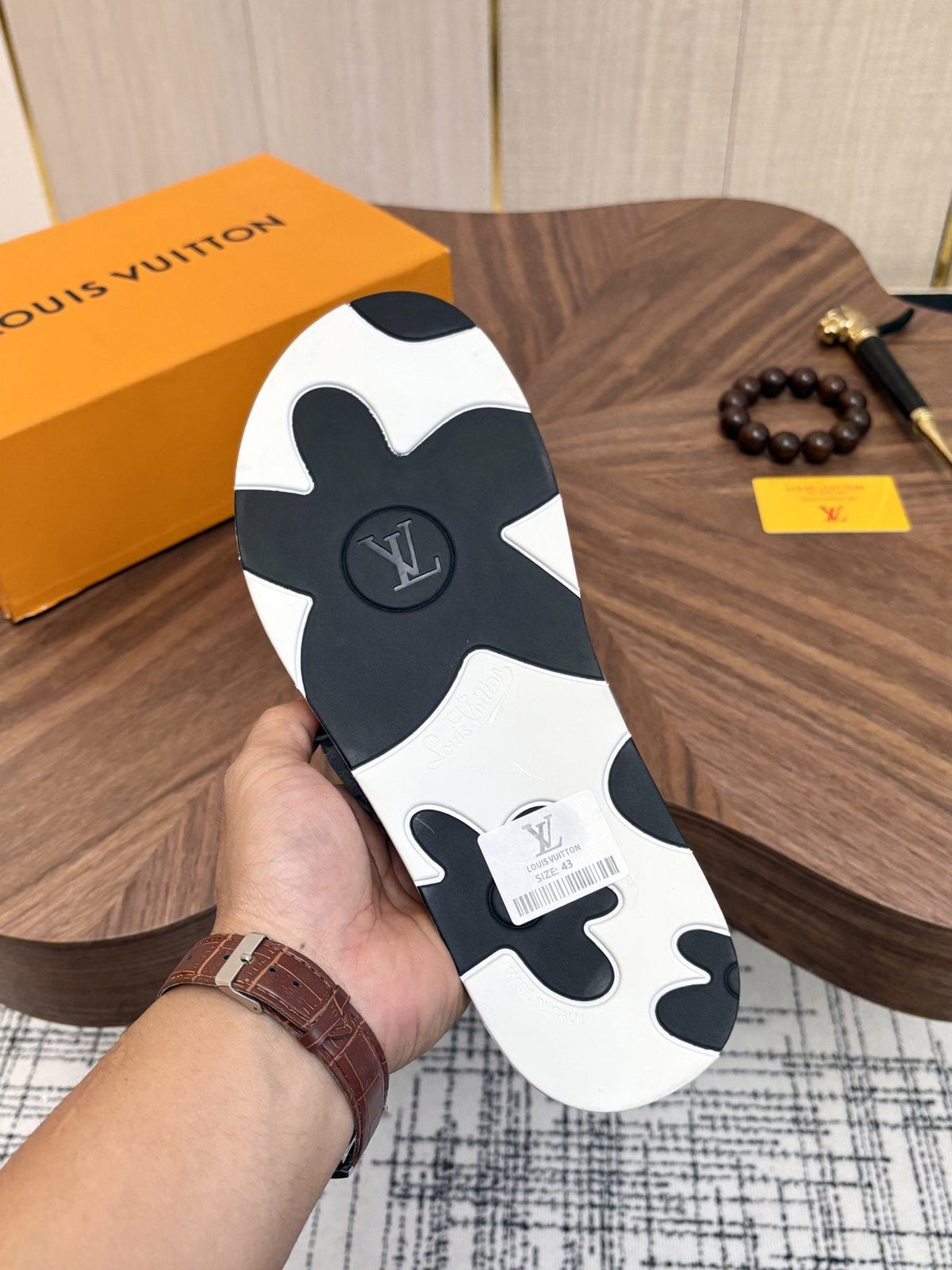 Louis Vuitton Embossed Navy Blue Slide Sandals