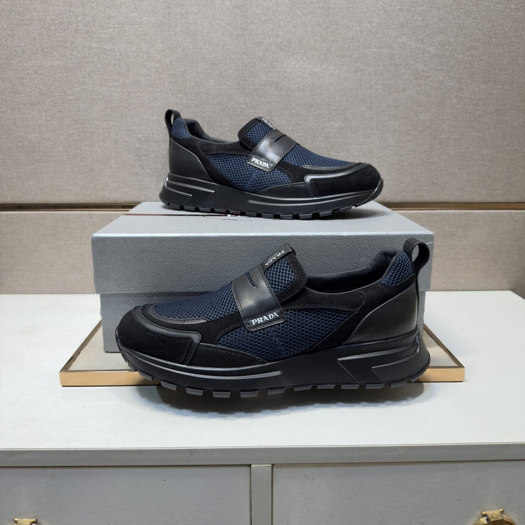 Prada Dark Navy Mesh Slip-On Sneakers