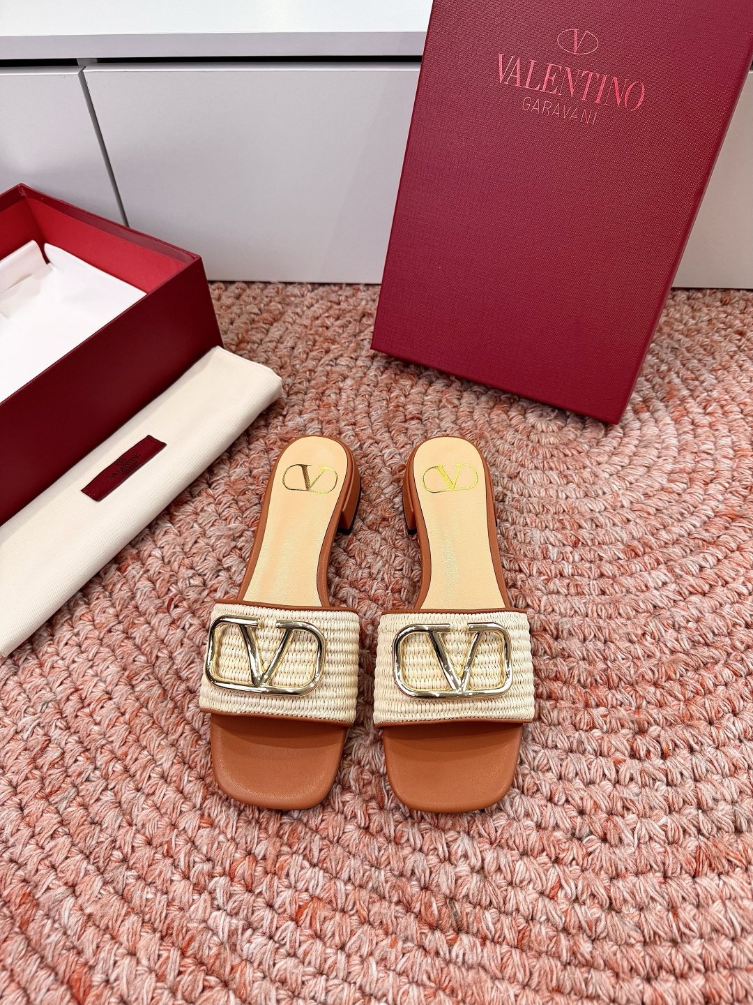Valentino Woven Strap Slide Sandals