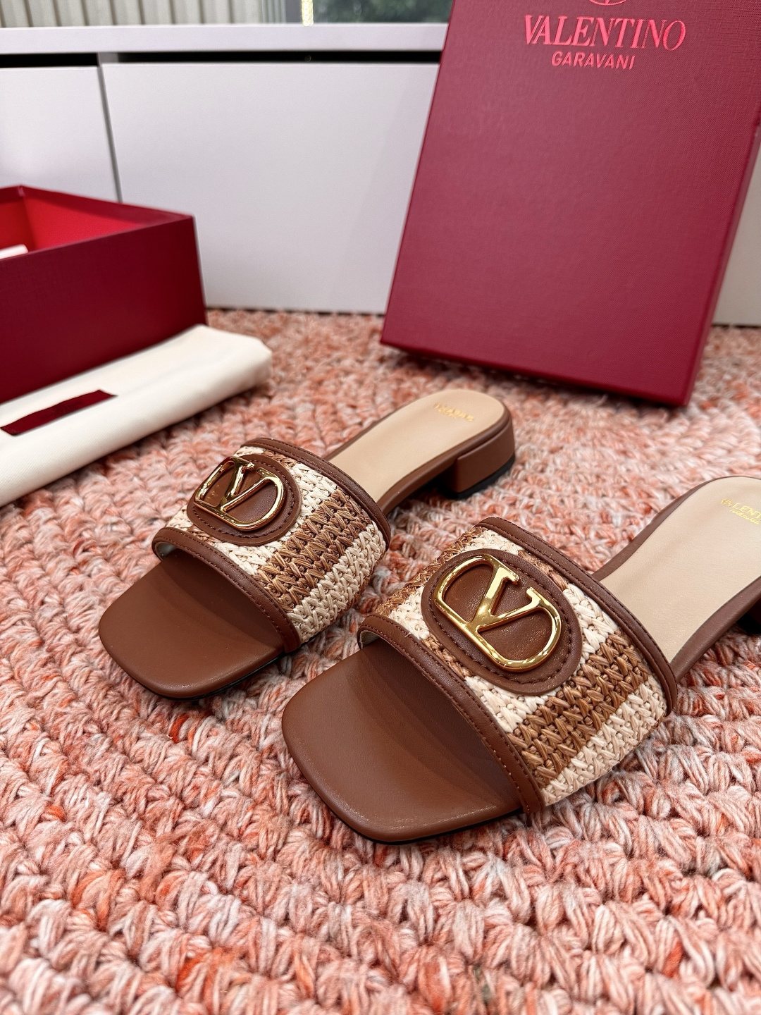 Valentino Woven Strap Slide Sandals