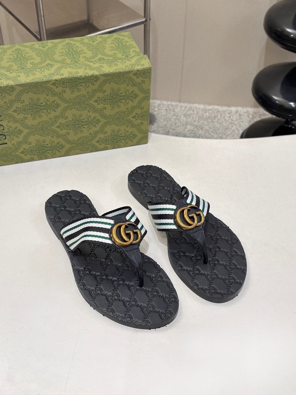 Gucci Striped Thong Sandals