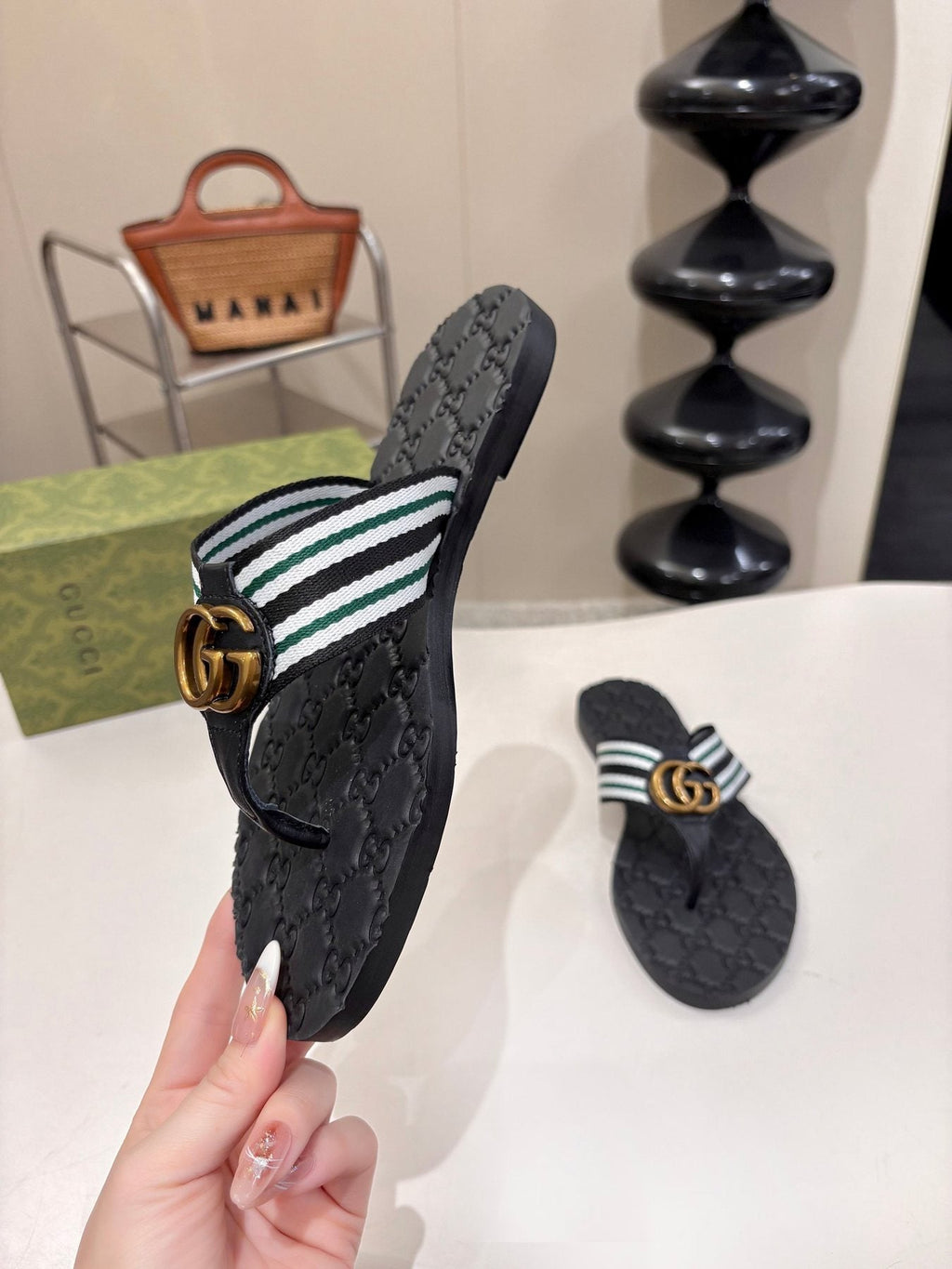 Gucci Striped Thong Sandals