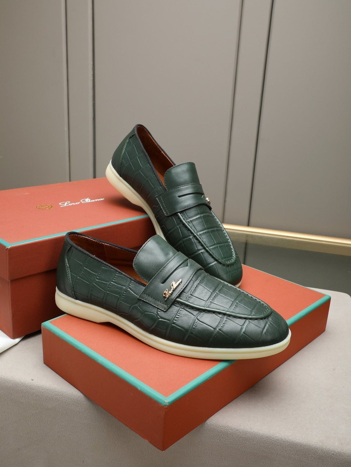 Loro Piana Men's Crocodile-Embossed Loafers
