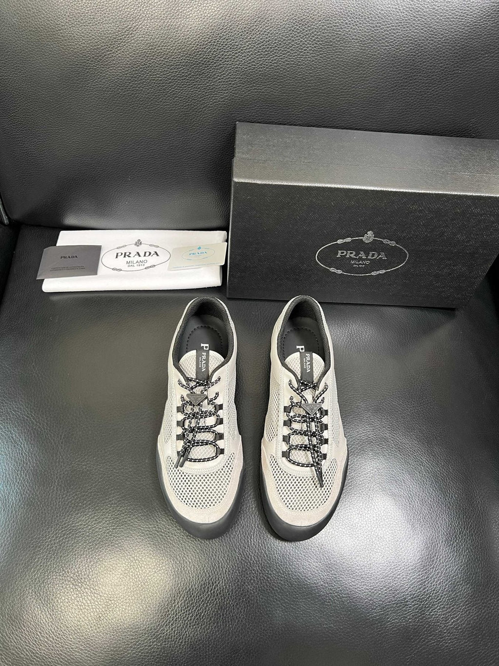 Prada Men's Off-White Perforated Sneakers