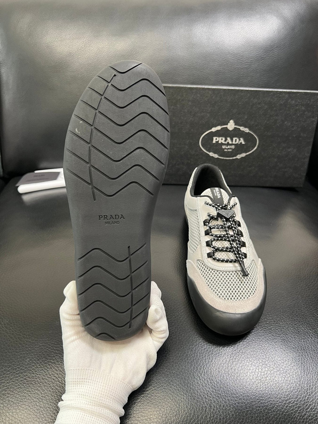 Prada Men's Off-White Perforated Sneakers