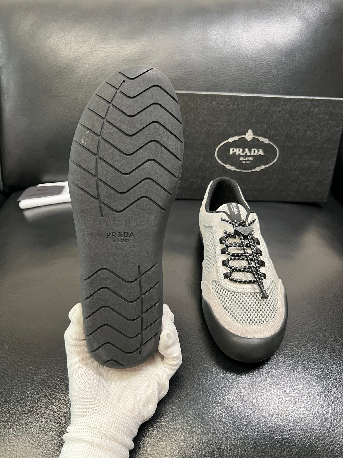 Prada Men's Off-White Perforated Sneakers