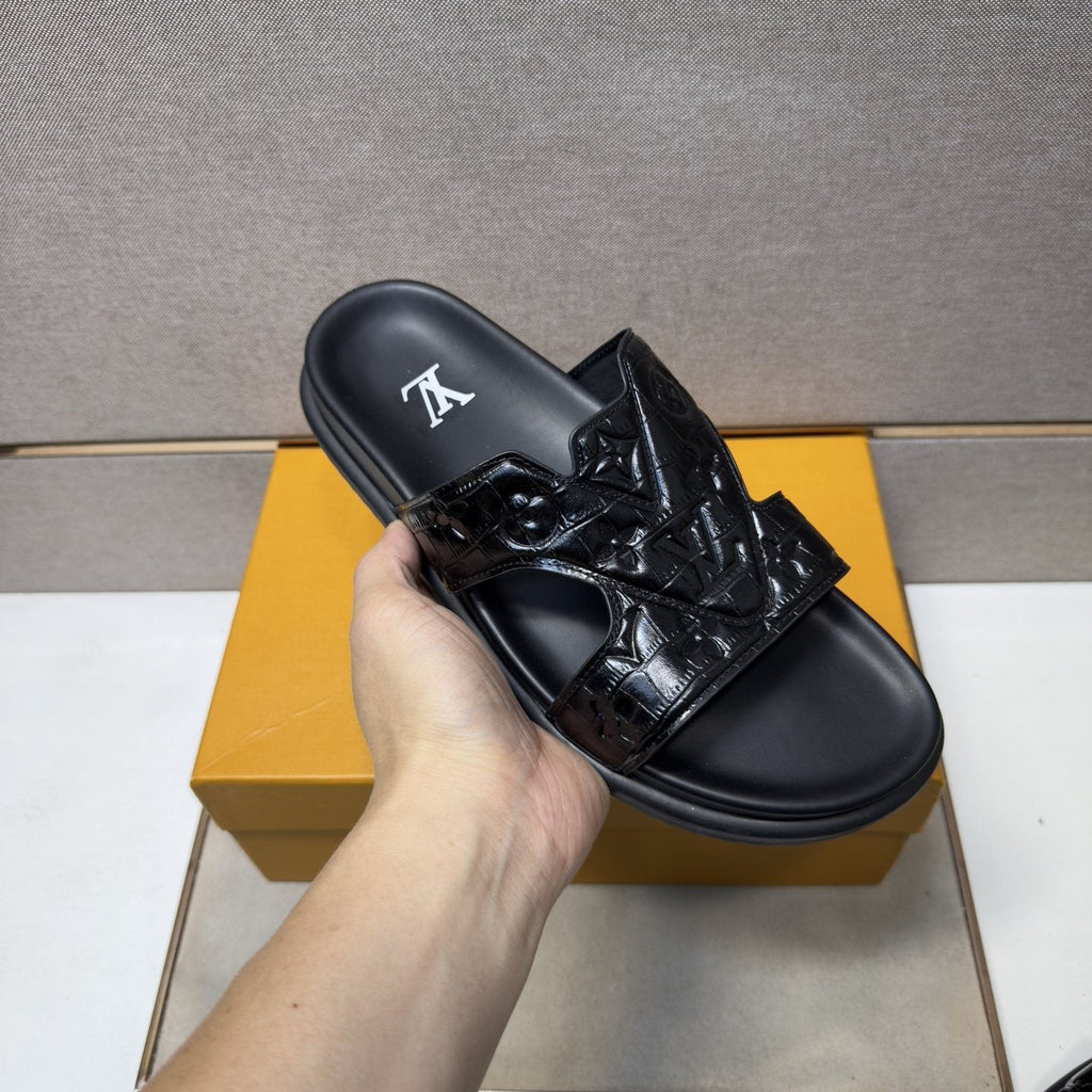 Louis Vuitton Men's Textured Monogram Slide Sandals