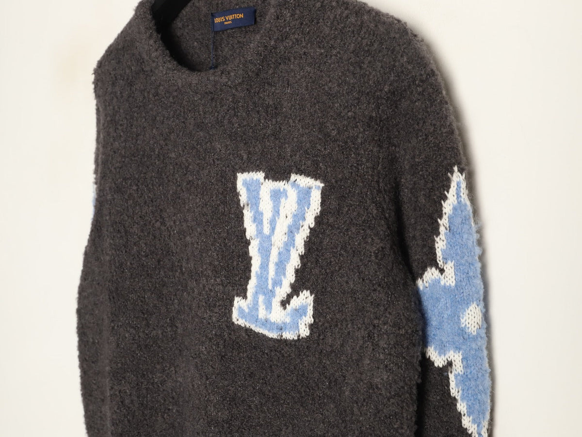 Louis Vuitton LV and Floral-Motif Textured Crewneck Sweater - Charcoal